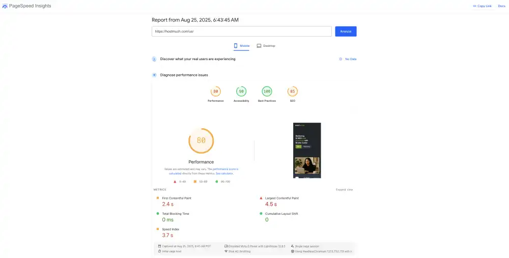 Image showing Pagespeed Insights