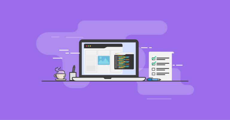 Web Design vector with computer, checklist and coffee